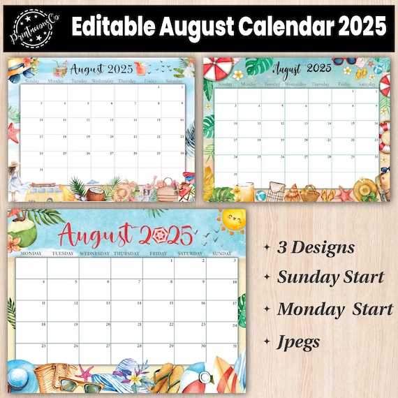 august calendar template 2026