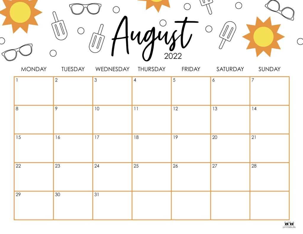 august month calendar template