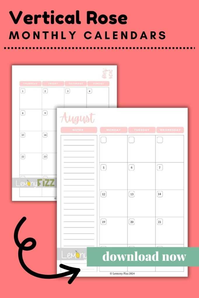 august month calendar template