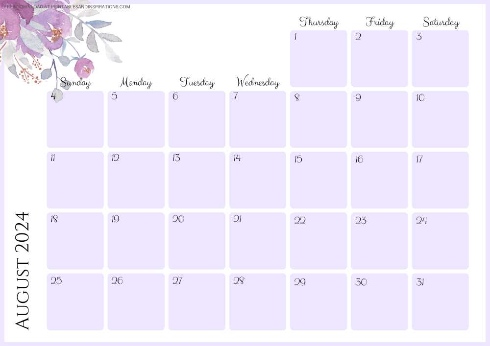 august month calendar template