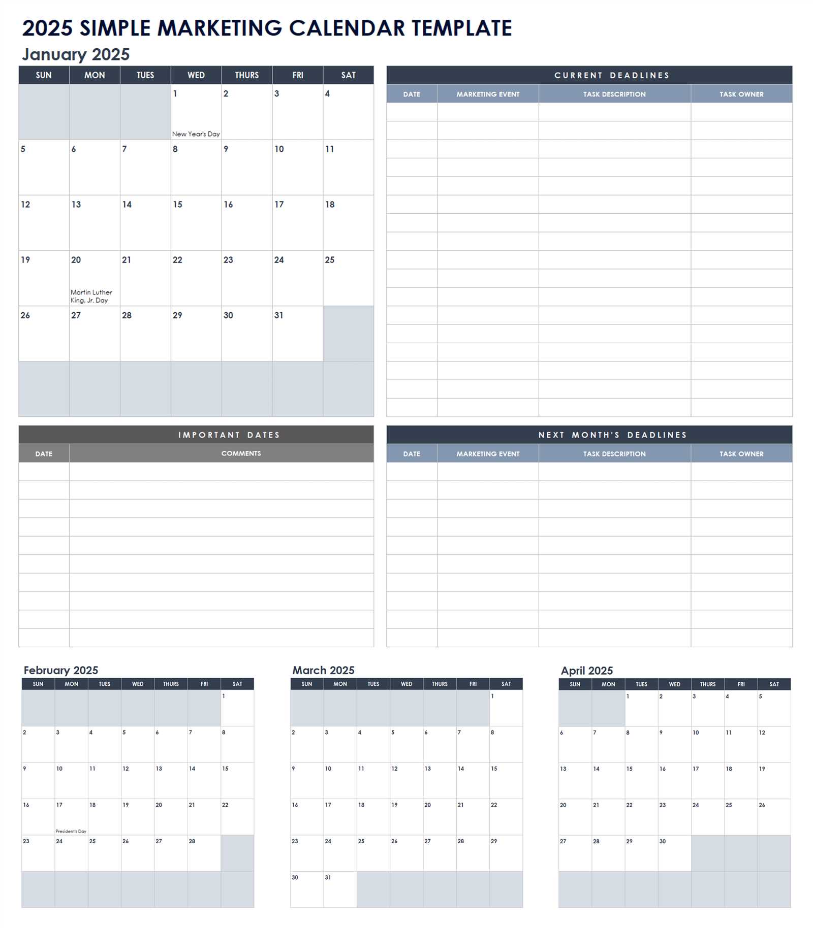 bar calendar template