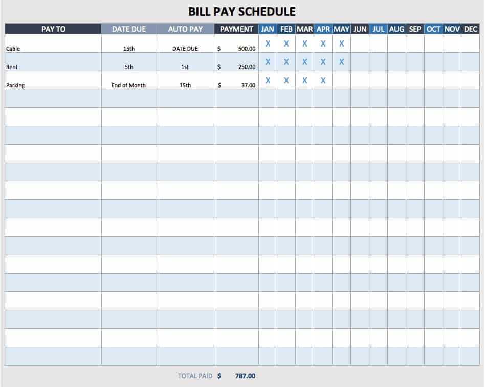 bills calendar template