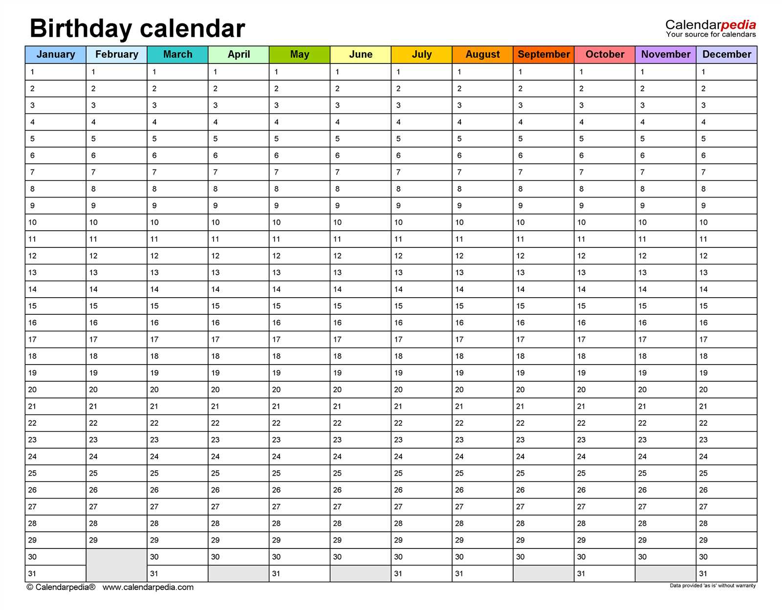 birthday and anniversary calendar template