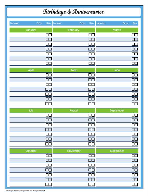 birthday and anniversary calendar template