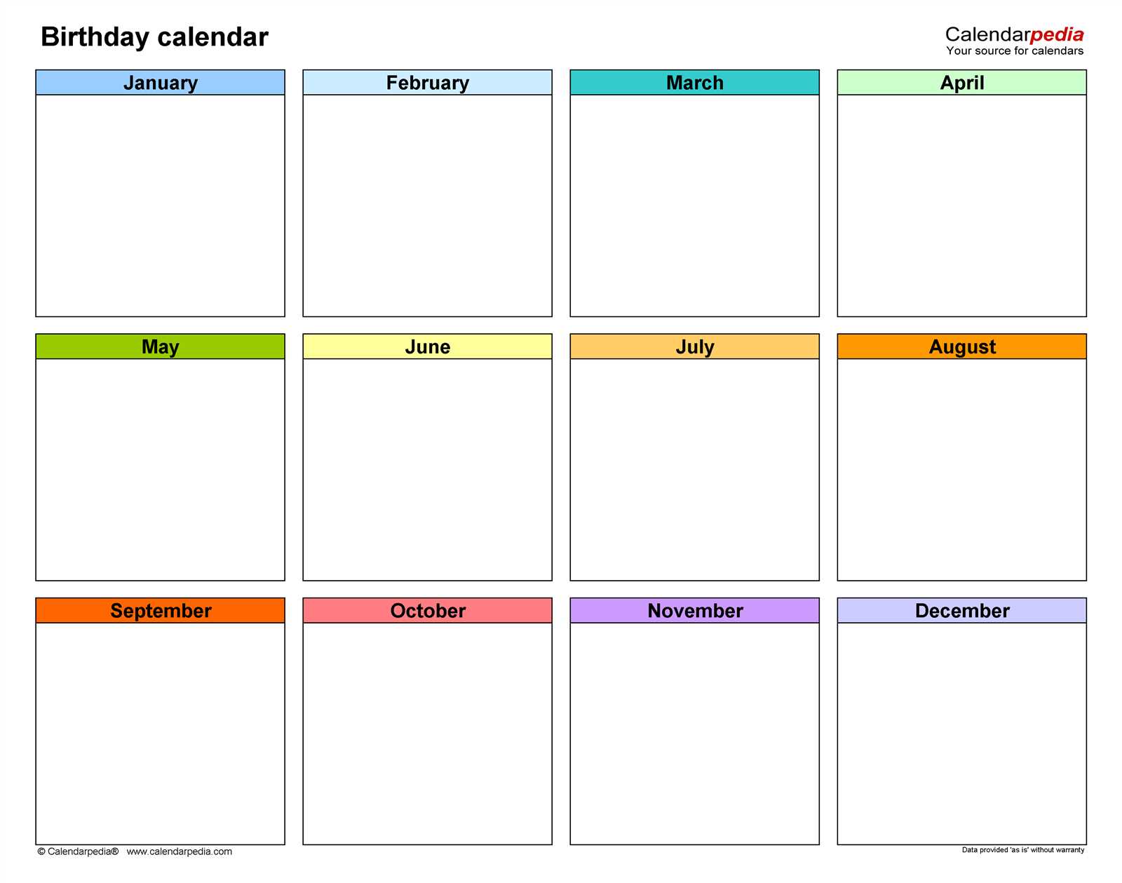 birthday calendar editable template