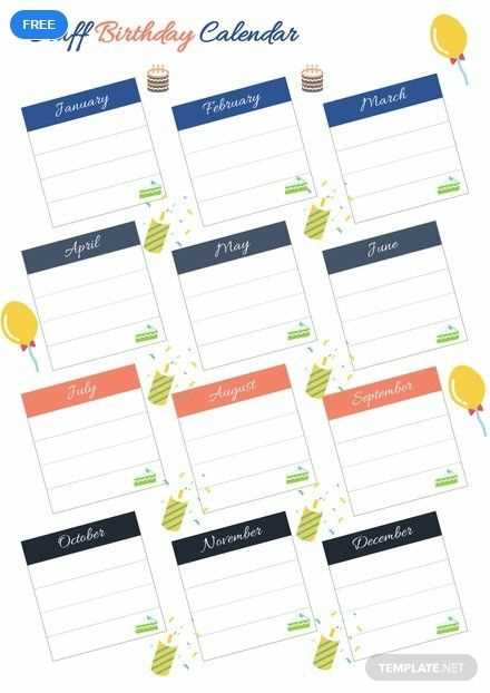 birthday calendar editable template