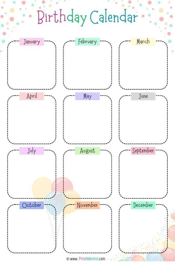 birthday calendar template 2026