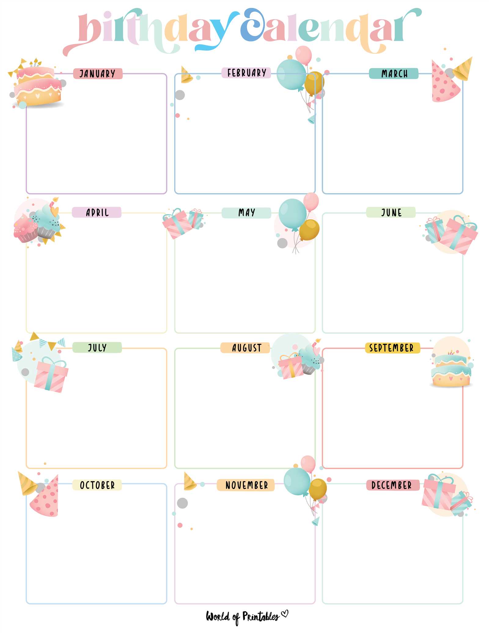 birthday calendar template 2026