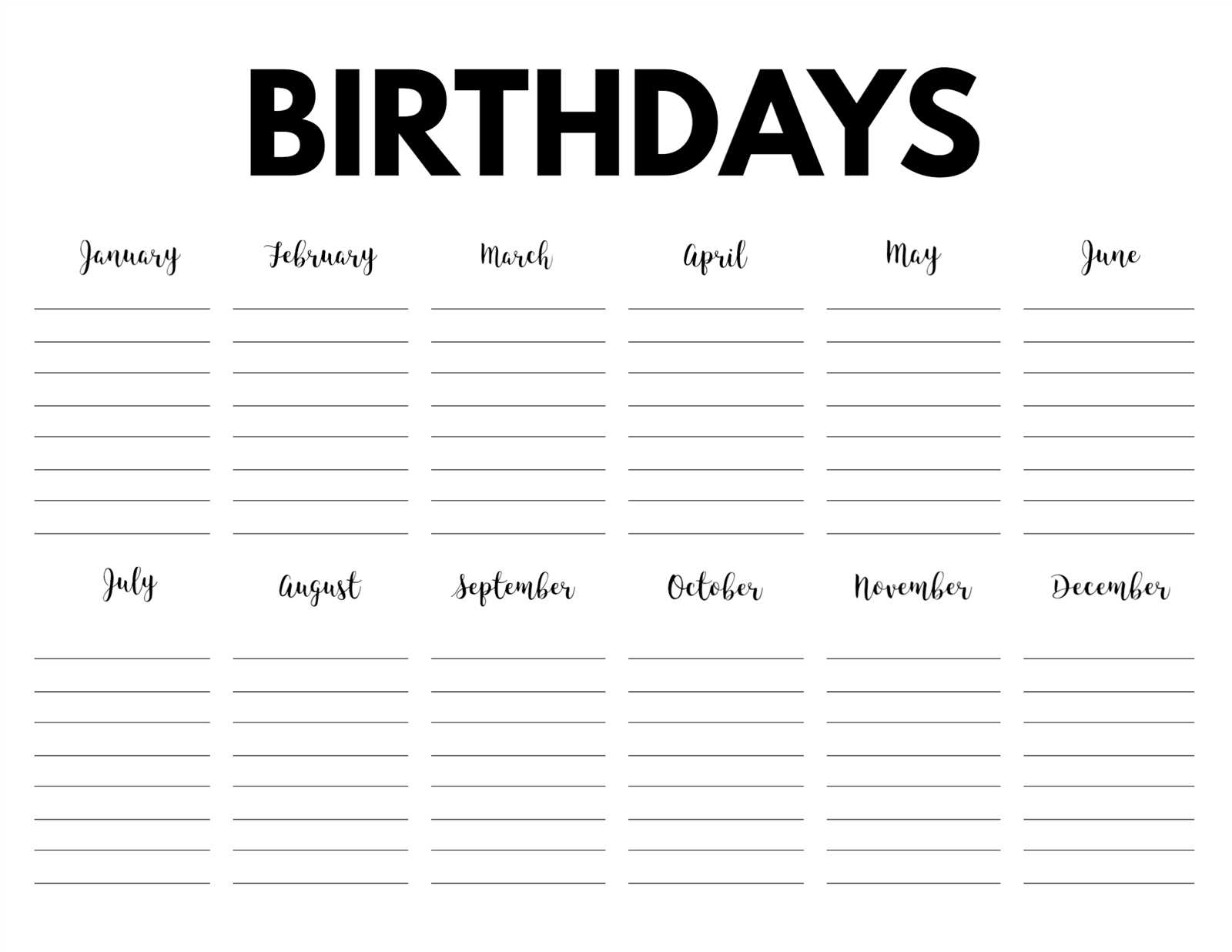 birthday calendar template for office