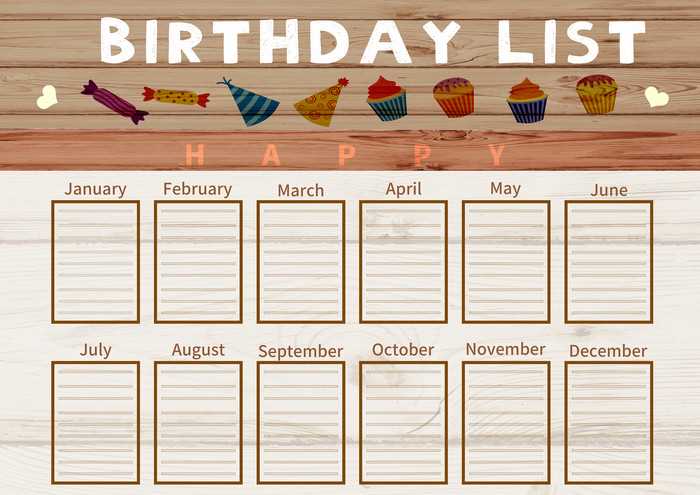 birthday calendar template for office