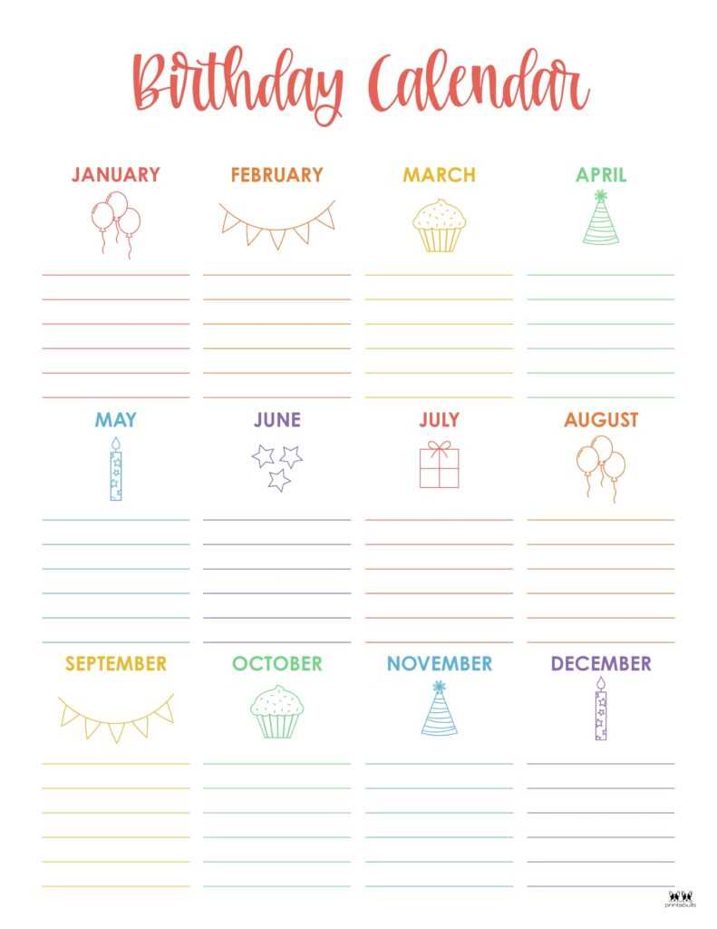 birthday calendar template free