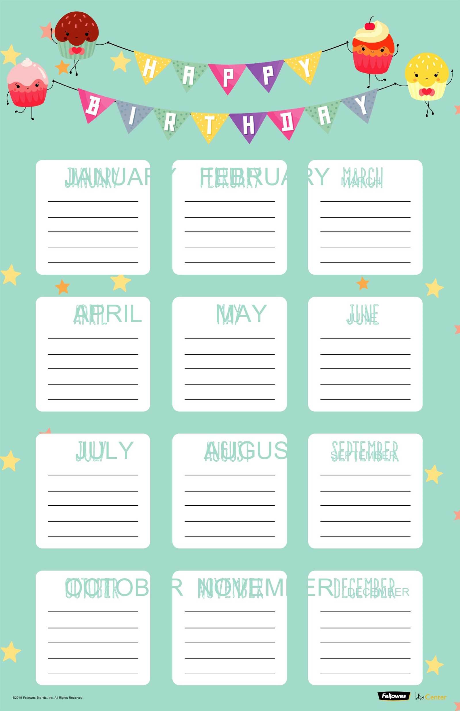 birthday calendar template printable