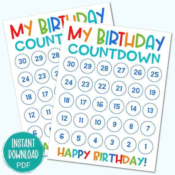 birthday countdown calendar template