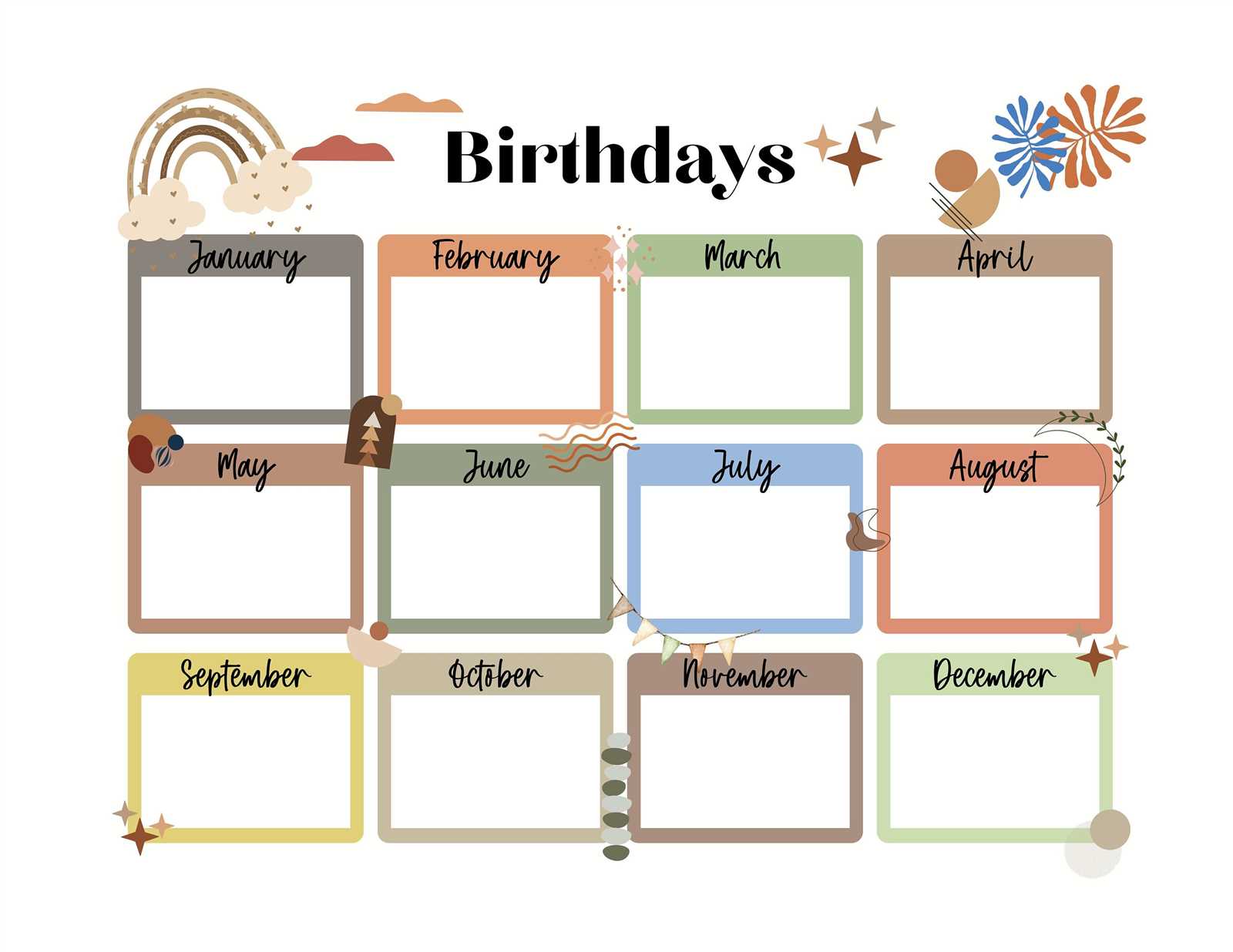 birthday month calendar template