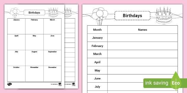 birthday month calendar template