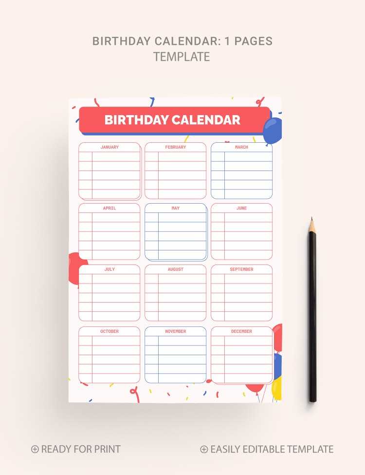 birthday month calendar template