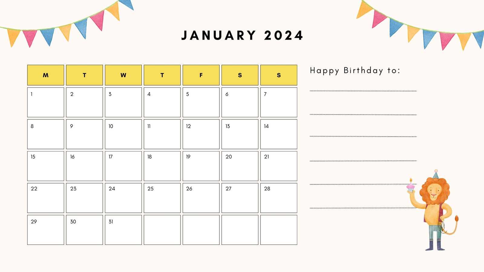 blank birthday calendar template