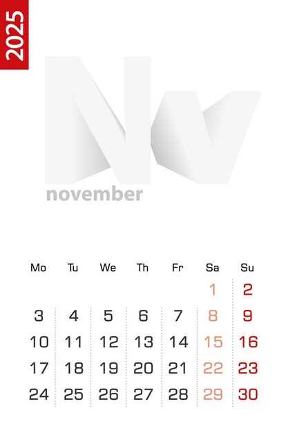 blank calendar november 2025 template