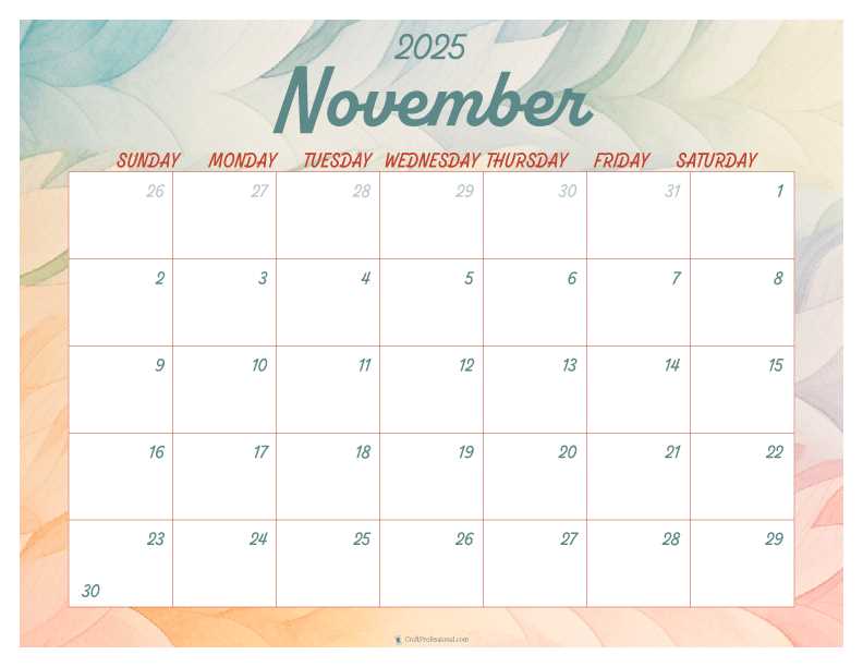 blank calendar november 2025 template