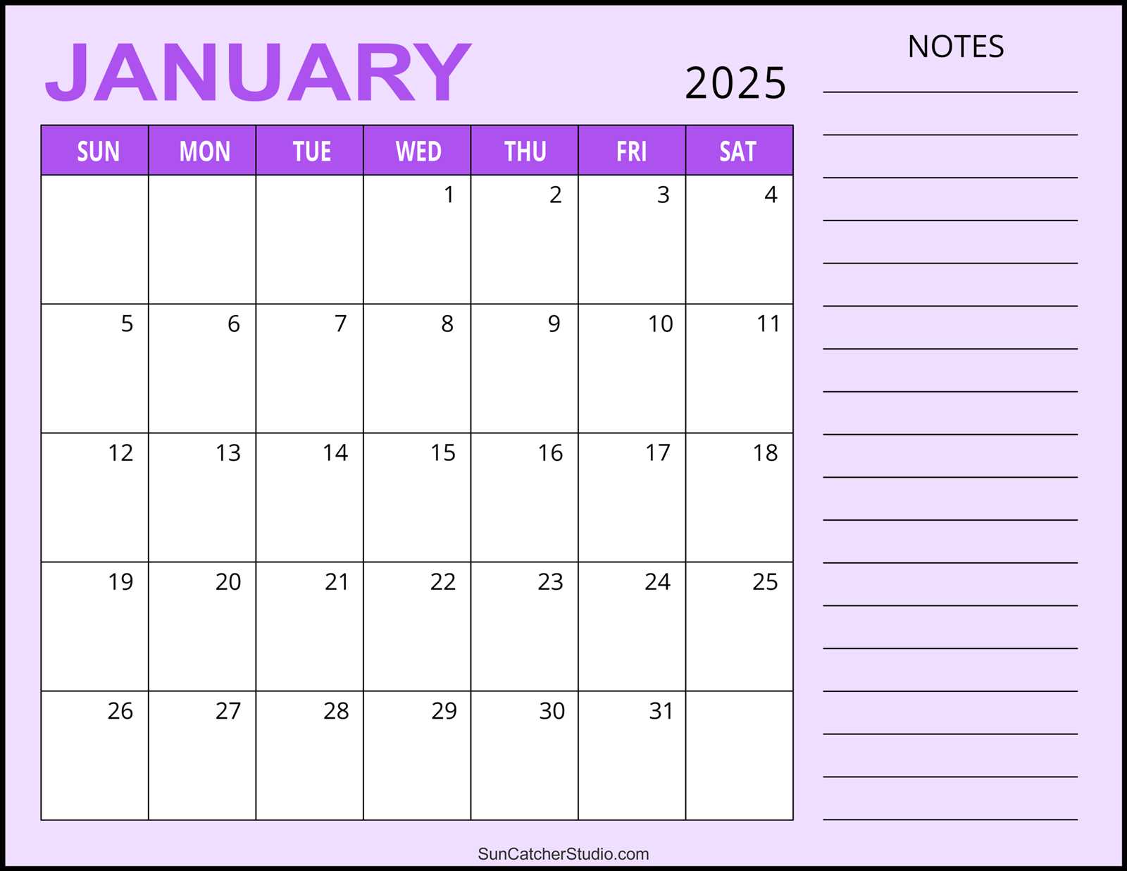 blank calendar template 2025 january