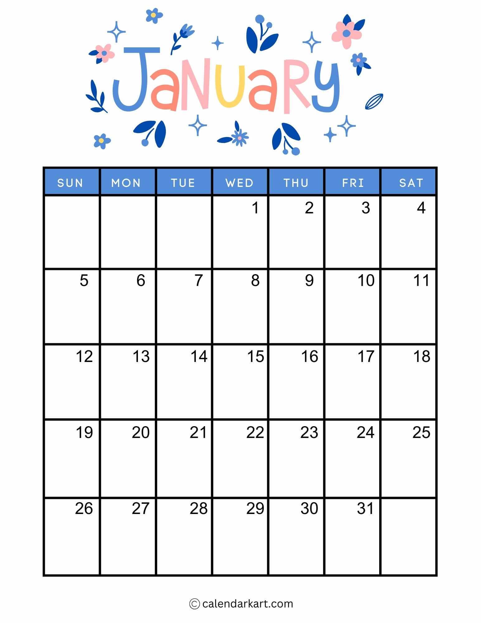 blank calendar template 2025 january