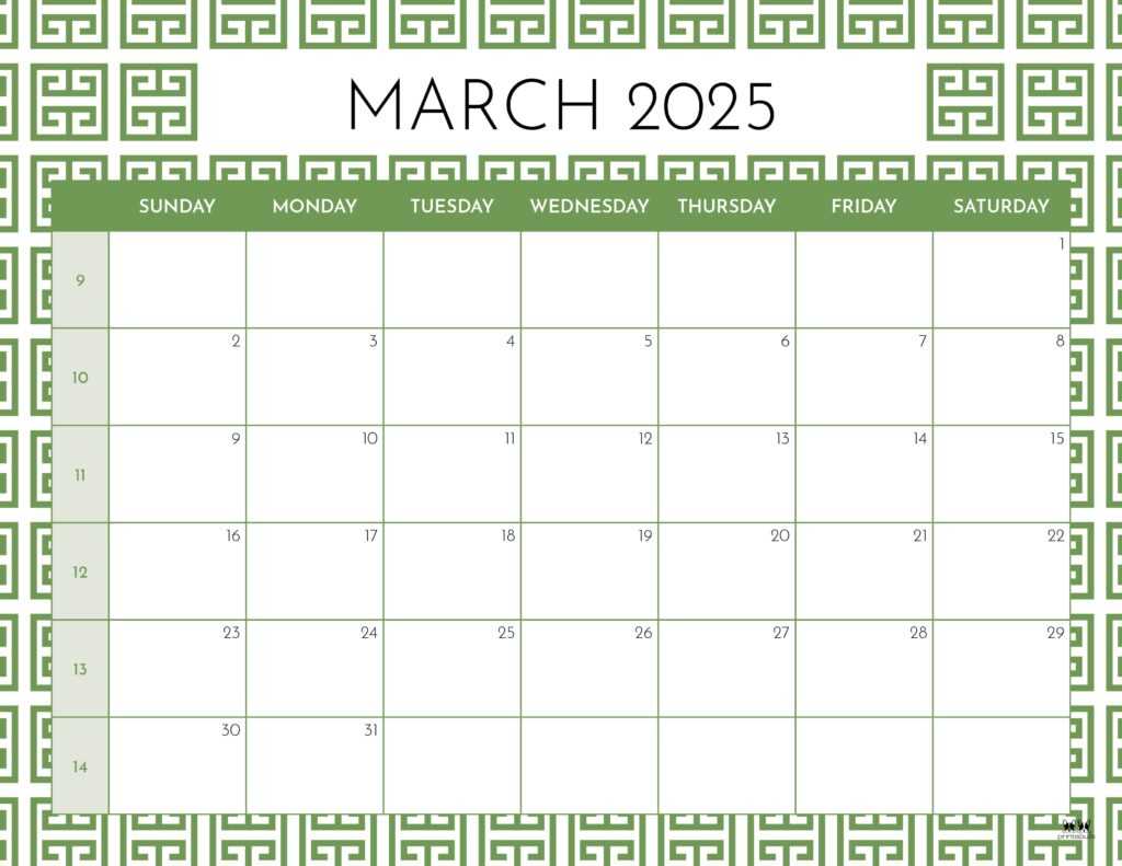 blank calendar template 2025 march