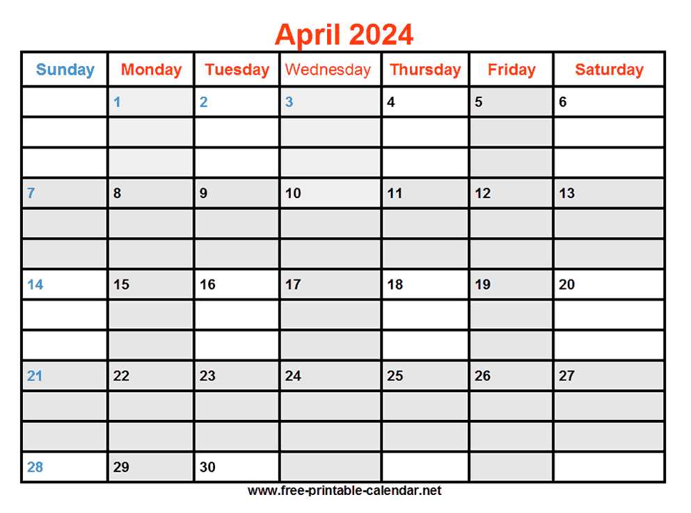 blank calendar template april