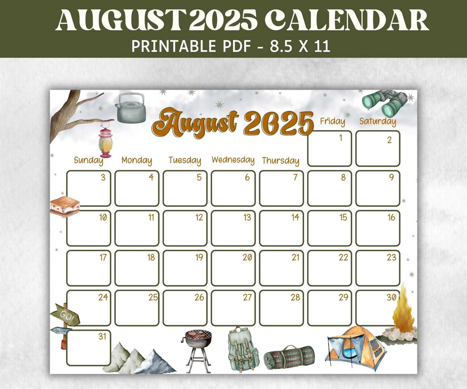 blank calendar template august 2025