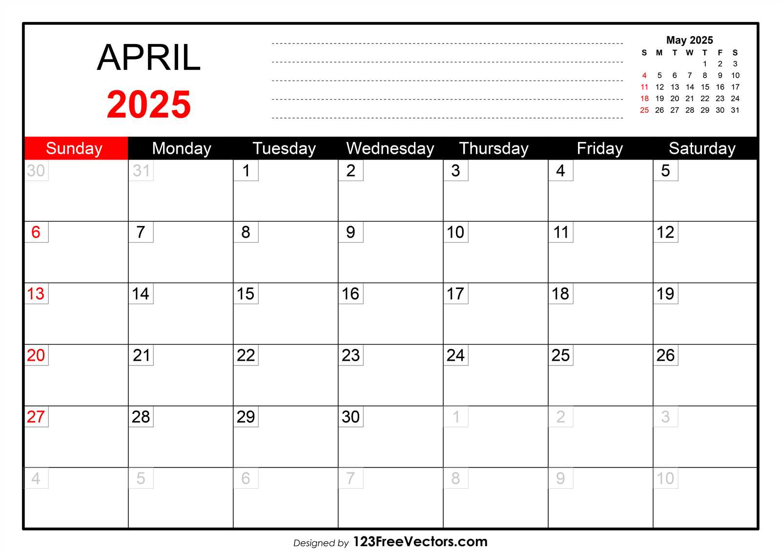 blank calendar template for april 2025