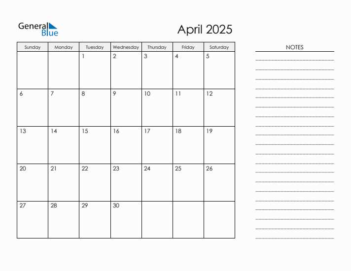 blank calendar template for april 2025