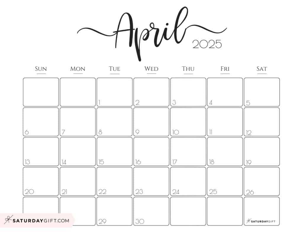 blank calendar template for april 2025