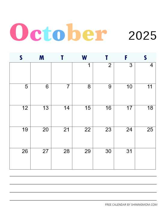 blank calendar template for october 2025