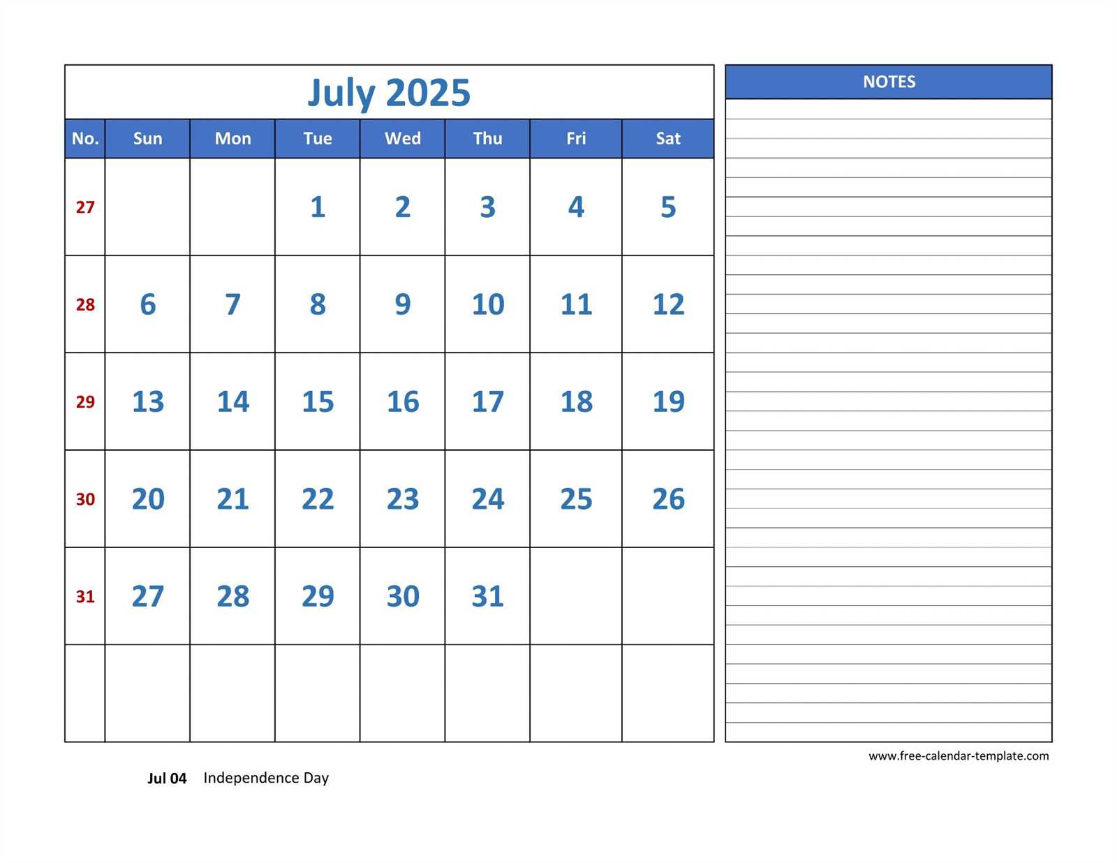 blank calendar template july 2025 printable