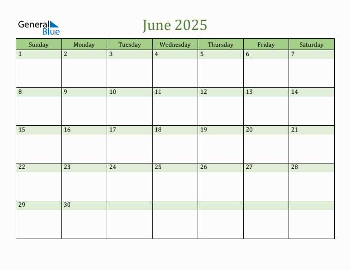 blank calendar template june 2025