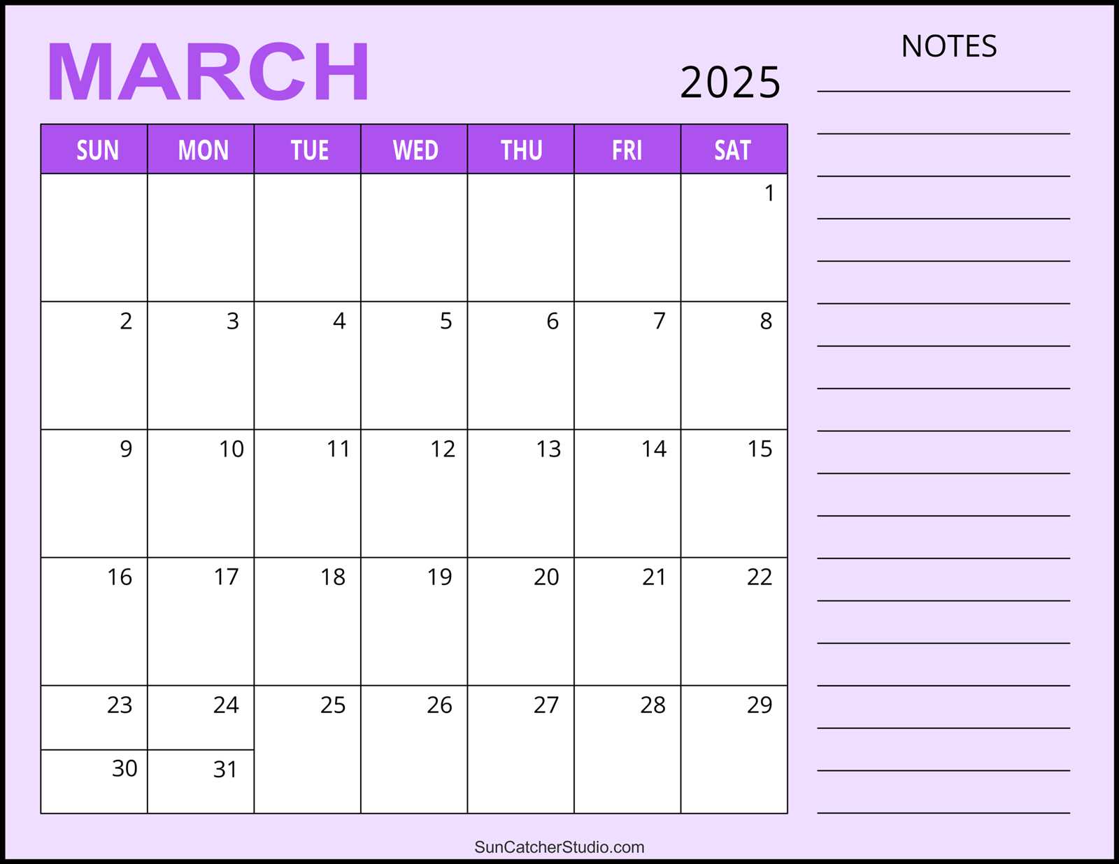 blank calendar template march 2025 printable