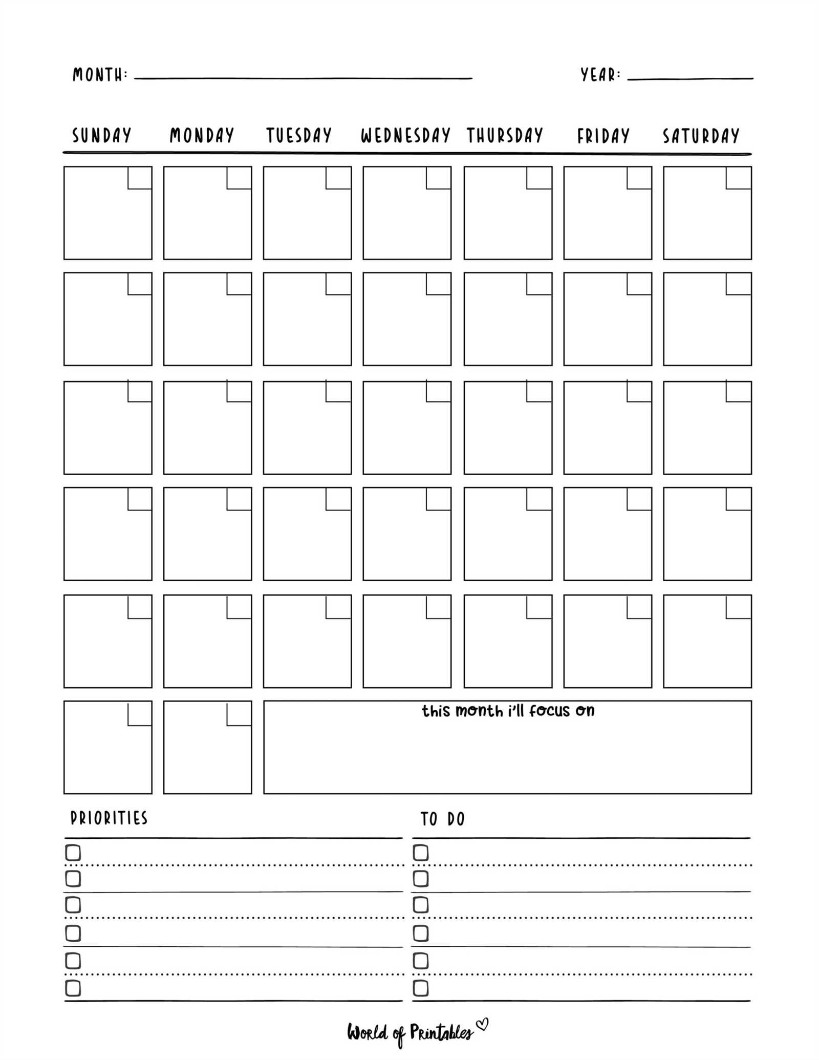 blank calendar template no dates