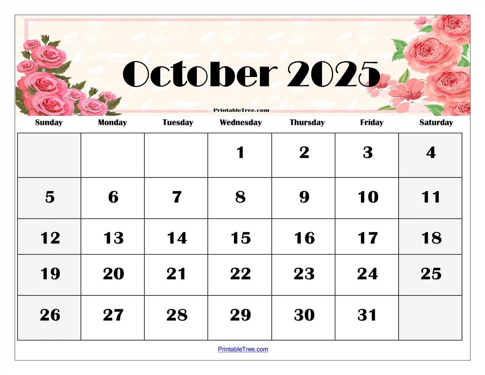 blank calendar template october 2025