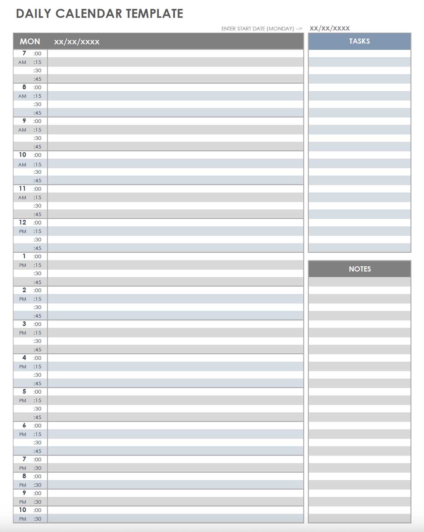 blank calendar template vertical