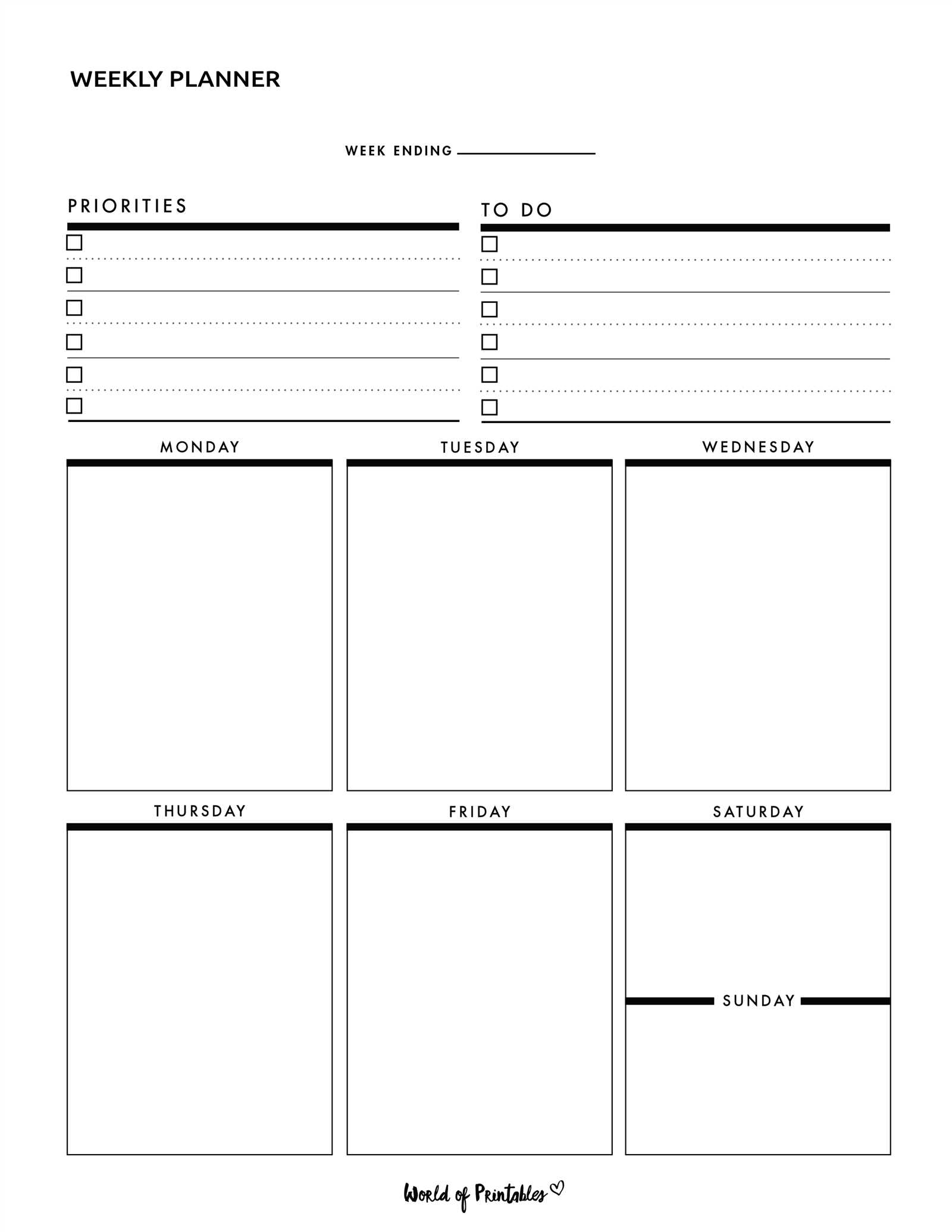 blank calendar weekly template