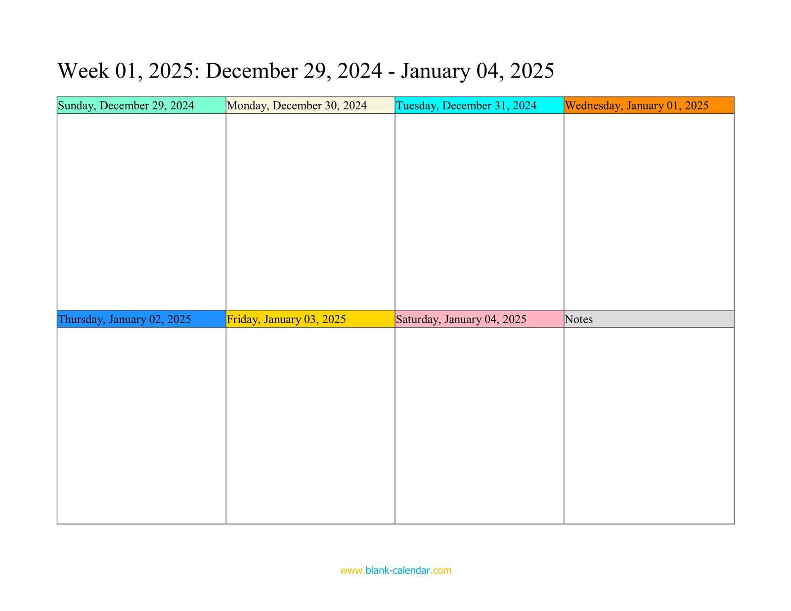 blank calendar weekly template