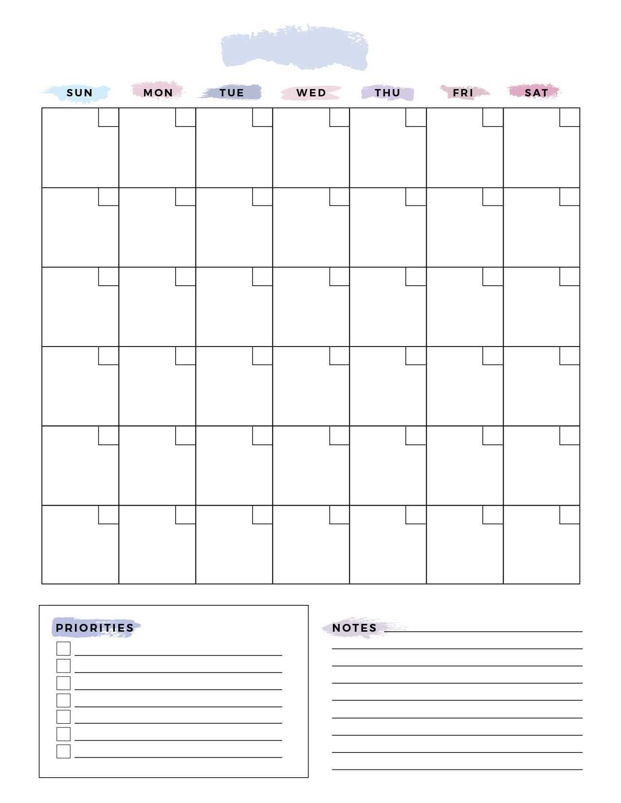 blank free calendar template