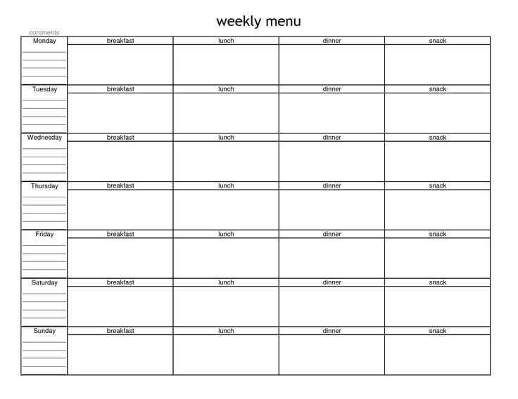 blank meal calendar template