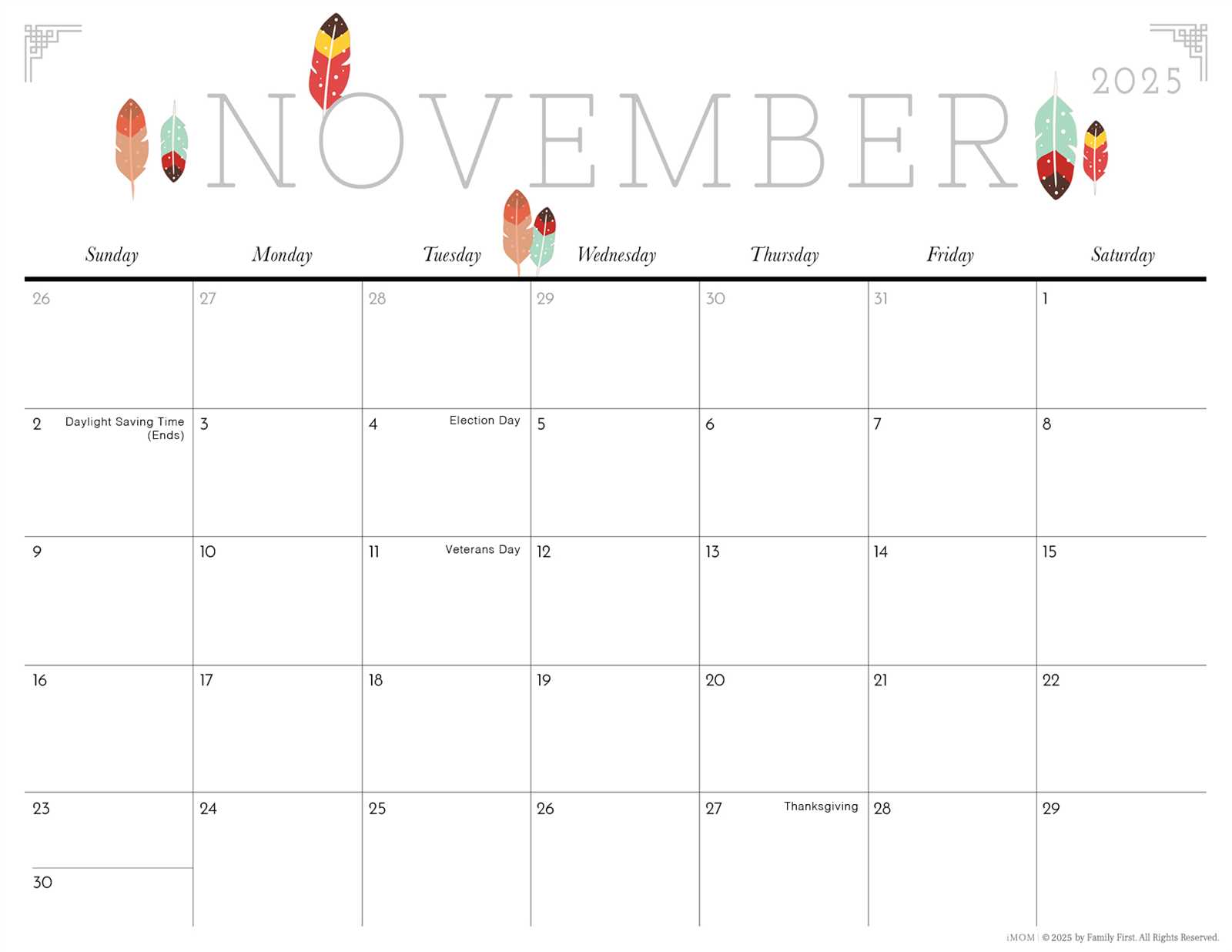 blank november calendar template 2026
