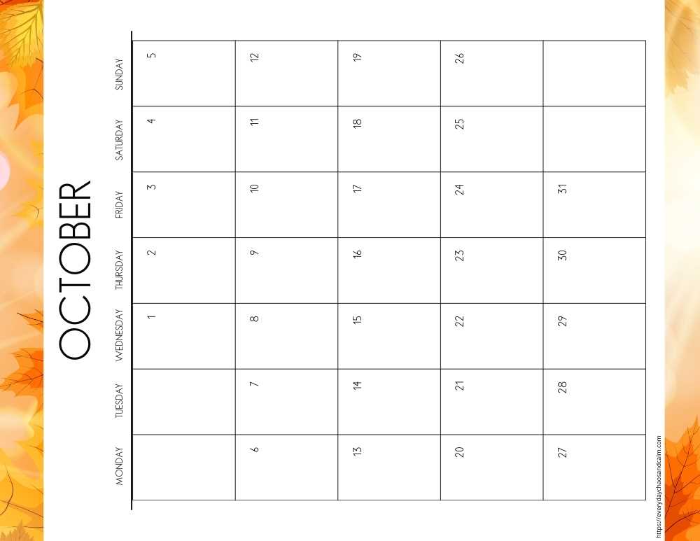blank october calendar template 2026