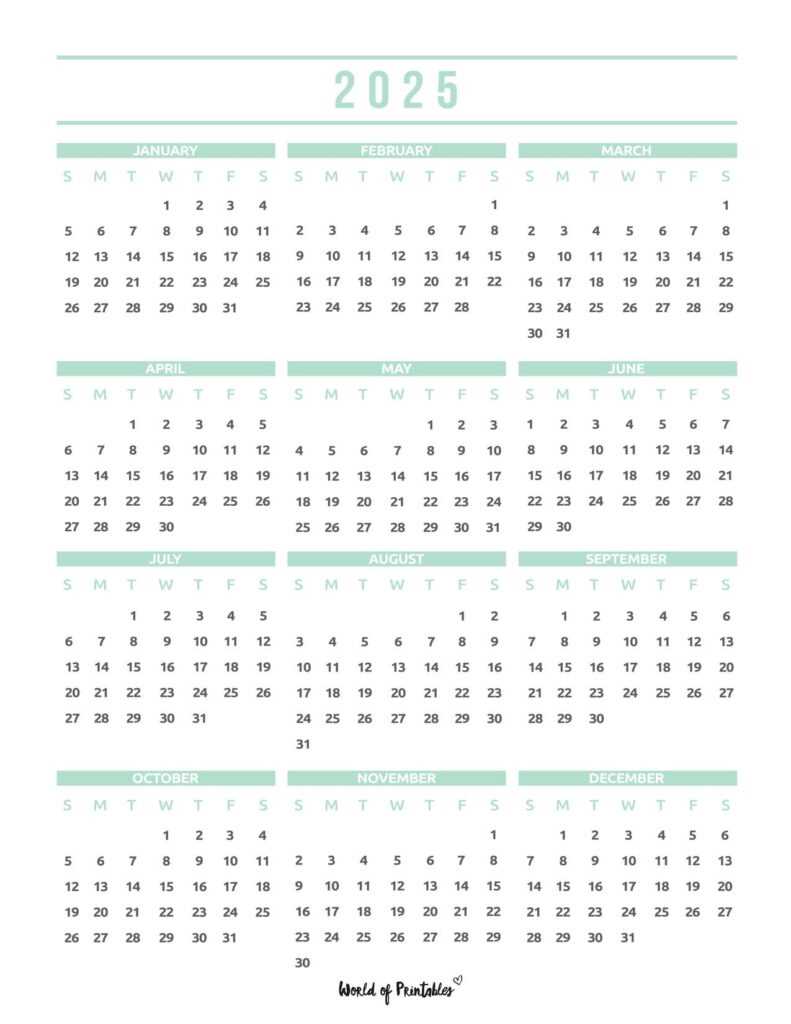 blank template calendar 2025