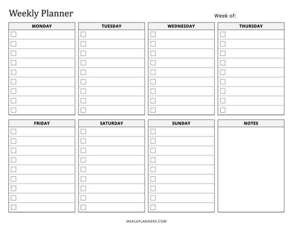 blank weekly calendar template free