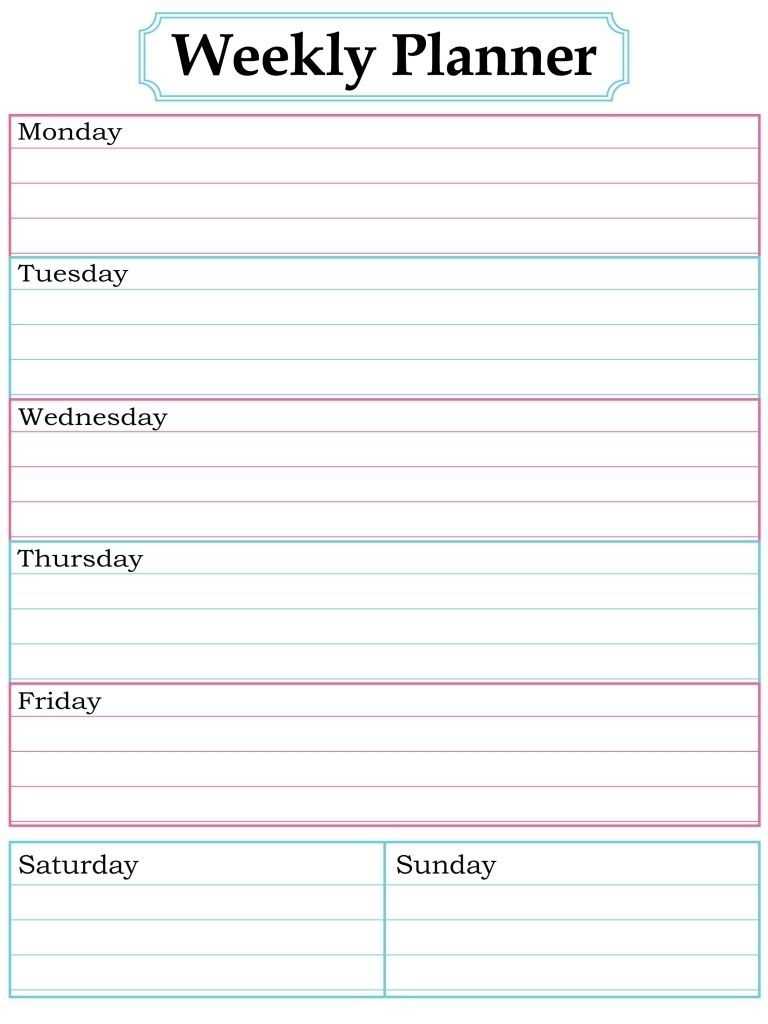 blank weekly calendar template free