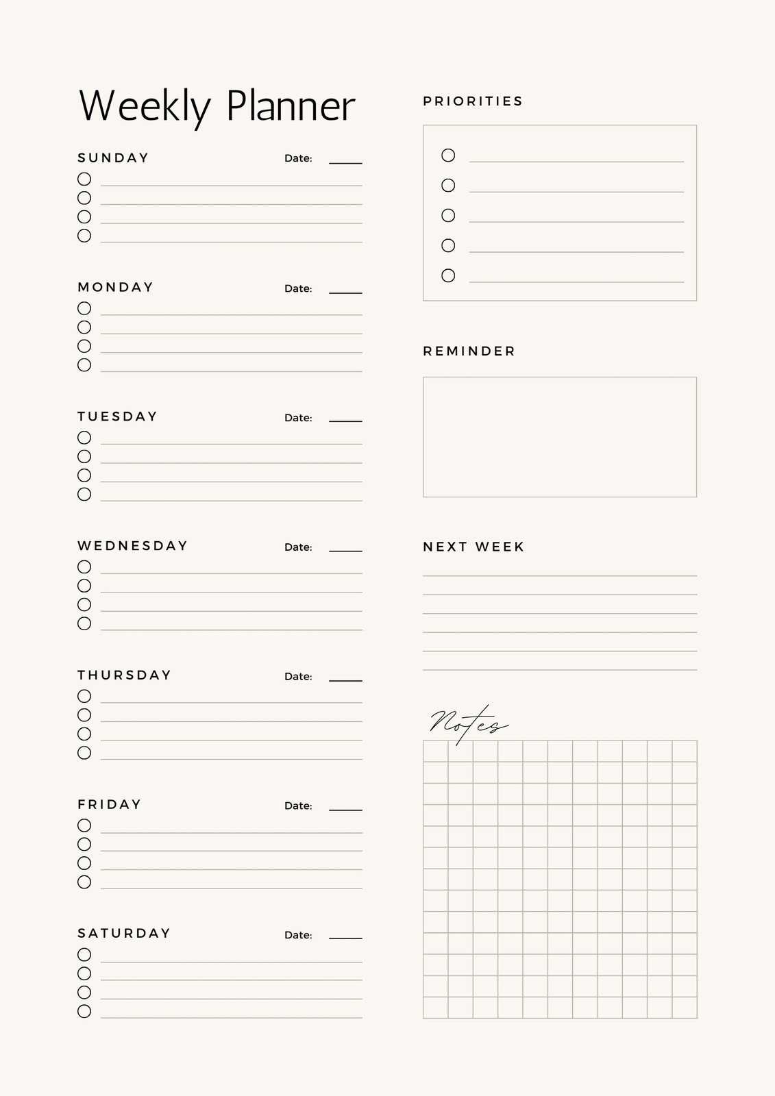 blank weekly calendar template