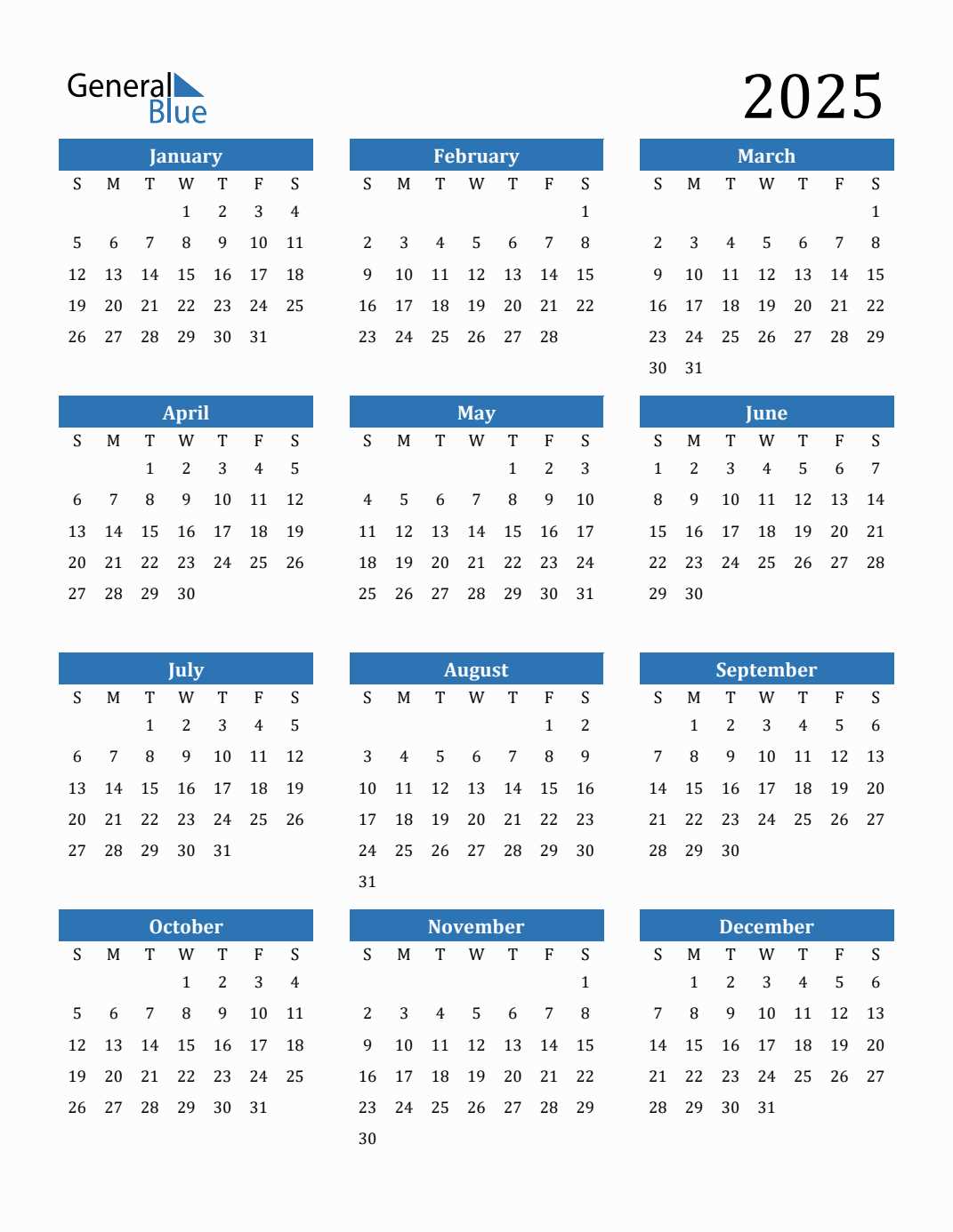 blank yearly calendar template 2025