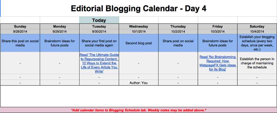 blog post calendar template